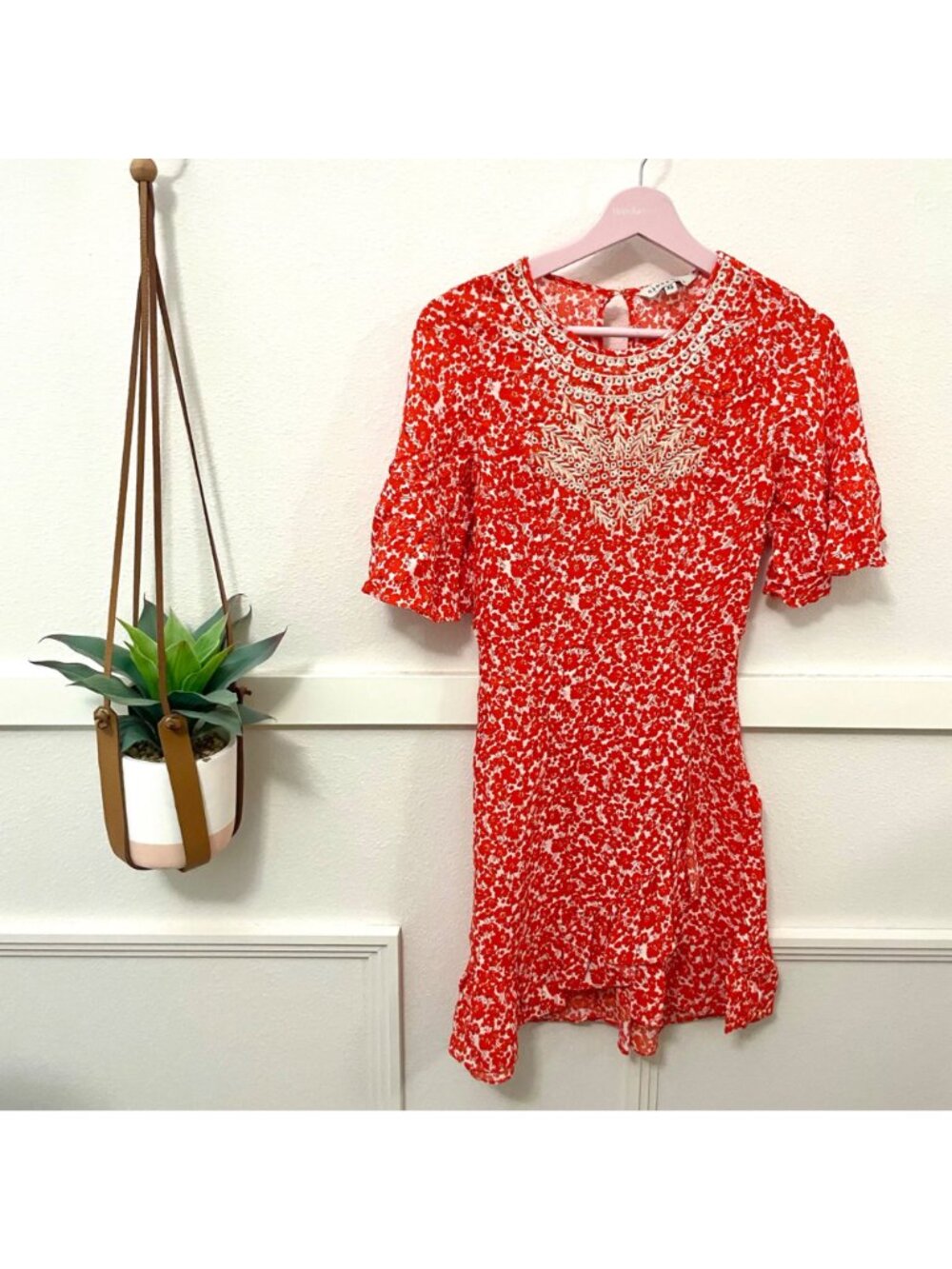Anthropologie Ranna Gill Midtown Embroidered Dress Size XS Orange Embroidered - Picture 2 of 7